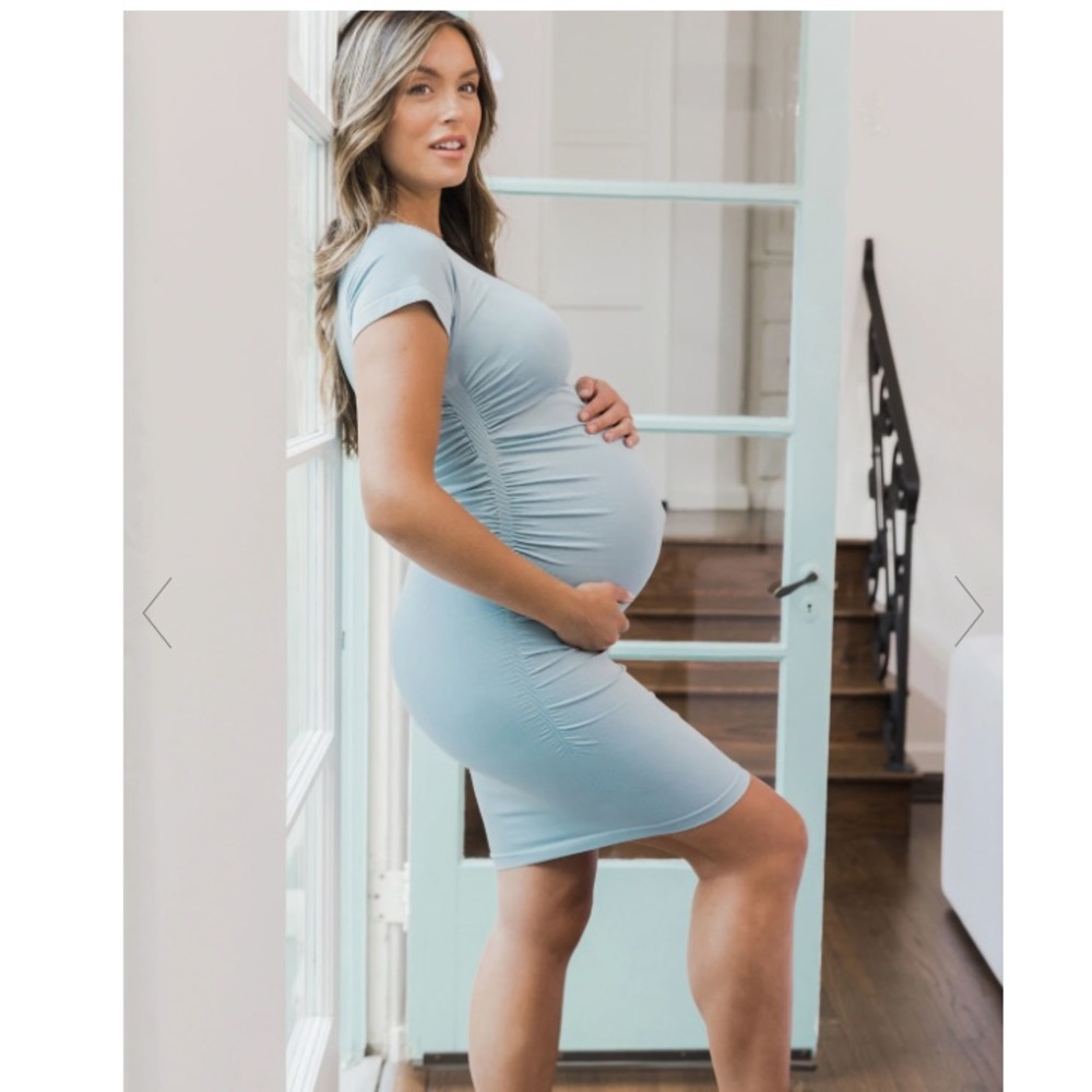 Blanqi Maternity Cap Sleeve Crew Neck Dress - Sky Blue